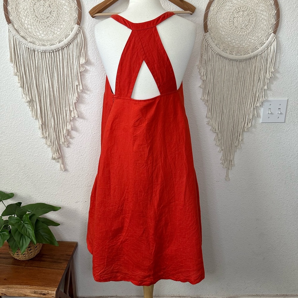 Banana Republic reddish orange linen high low Lagenlook dress pockets petite 12 - Picture 3 of 6